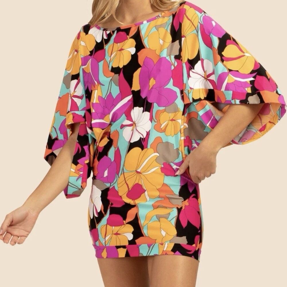 TRINA TURK Gemini Floral Swim Cover Up Tunic Dress Size Small Bright Tropical - Picture 4 of 13